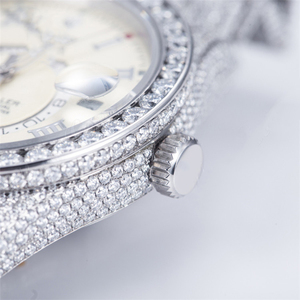 Montre mécanique automatique de luxe de haute qualité 41MM, fabriquée à la main, en acier inoxydable, avec cadran en verre serti de diamants de laboratoire, bracelet en perles noires, boîtier en perles noires - Product Image 2