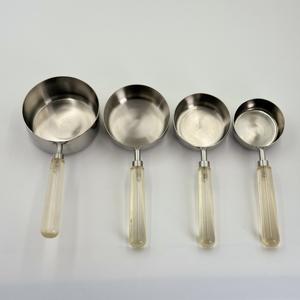 <b>Set</b> of 4 Eco-Friendly Mirror Polish Stainless Steel Powder <b>Measuring</b> <b>Cups</b> with Transparent Resin Handles for Home Kitchen Use - Product Image 1
