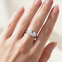 Bague en argent sterling 925 avec bande à feuilles effilées, zircon et double rangée de pierres, et courbe polie