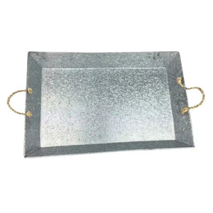 Vintage Galvanized Metal Iron Serving <b>Tray</b> with Handle Farmhouse Rustic Style Rectangular Food & <b>Drinks</b> Serving <b>Tray</b> - Product Image 2