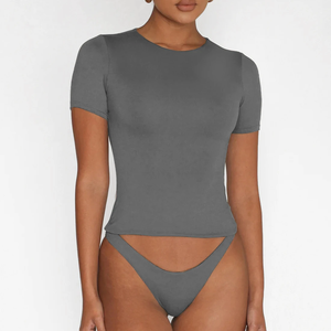 2024 Camiseta de cuello redondo de manga corta Y2K camisetas Slim Fit algodón Jersey sólido blanco básico mujeres Tops pulóver - Product Image 6