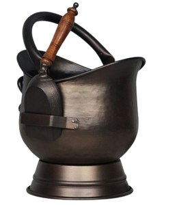 Seau en métal en cuivre Conteneur de stockage de granulés de bois extérieur Ensemble d'outils de cheminée Ensemble de seaux à charbon et à cendres de cheminée - Product Image 4