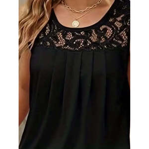 Blusa de Viscosa con Tirantes y Cuello Redondo para Mujer, con Detalle de Encaje, 36854 - Negro - Product Image 2