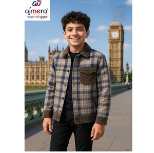 เสื้อแจ็คเก็ตผ้าฝ้ายลายสก๊อตสำหรับเด็กผู้ชาย Ajmera สีน้ำตาล น้ำเงิน เบจ ผ้าทอ สวมใส่สบายๆ สำหรับฤดูหนาว เสื้อโค้ทเด็กทันสมัย - Product Image 1