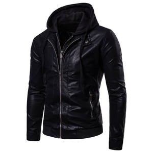 Veste en cuir pour hommes à logo personnalisé Veste en cuir d'hiver en PU de loisirs de couleur pure à capuche pour hommes 2025 - Product Image 2
