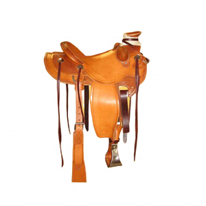 Sillín occidental de caballo hecho a mano de color tostado con sillín occidental de caballo de cuero de diseño mecanizado - Product Image 6