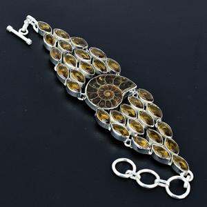 Bracelet porte-bonheur en ammonite naturelle avec topaze fumée, pierre de naissance de novembre, fait main, vintage, en argent sterling 925, unisexe - Product Image 2