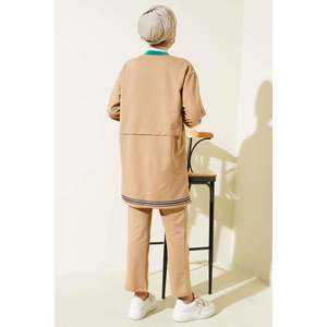 Ensemble 2 pièces zippé à col côtelé Camel - Product Image 1