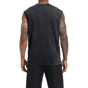 High Quality Custom Men's Sleeveless Gym Singlets Acid Wash Summer 100% Cotton Vintage Breathable <b>Tank</b> <b>Top</b> - Product Image 3