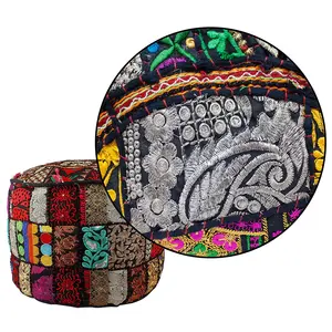 Exquisite Bohemian Decor Handcrafted Embroidery <b>Pouf</b> Ottoman with Vibrant Patterns for Home Sitting Arrangements - Product Image 4