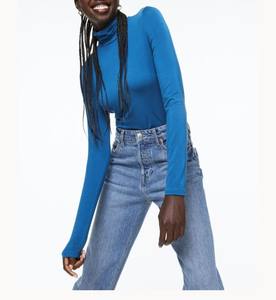 Camisetas de Cuello Alto para Mujer, Ecológicas, Transpirables, Casuales, de Manga Larga, Color Sólido, con Tejido de Punto Teñido, para Primavera - Product Image 4