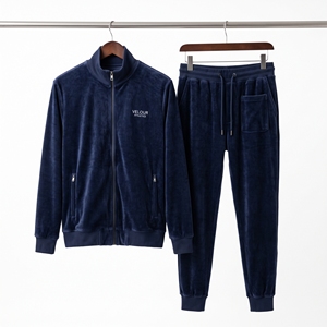 Men Lightweight <b>Velour</b> <b>Tracksuit</b> Zip up Jacket Jogger Set Soft Touch Elastic Waist Casual Sportswear Custom Logo OEM ODM - Product Image 1