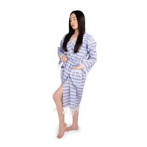 Peshtemal Bathrobe Towel Set Handwoven 100% Cotton Quick Dry Lightweight Striped Design for Adults for Hotels - Product Image 2