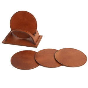 Sous-verres en cuir de qualité Standard avec support, ensemble de 6 sous-verres en cuir avec Base en liège, sous-verre de Table et plateau - Product Image 1