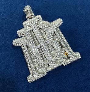 จี้โลโก้เพชรโมอิสทรงกลมสีเงิน925สไตล์ฮิปฮอปเคลือบด้านหลังแบบกำหนดเองดูหรูหรา - Product Image 4