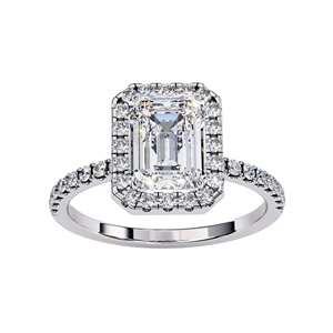 Anillo de Compromiso con Diamante Cultivado en Laboratorio, Corte Esmeralda, 1.75ct, EF VVS, Oro Blanco de 14K, Certificado IGI, Diseño Halo, Venta al Por Mayor - Product Image 1
