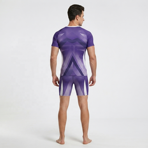 Conjunto de Camiseta de Fútbol Sublimada con Diseño Geométrico Morado para Hombre, Secado Rápido, Ajustada, Manga Corta, para Todas las Temporadas - Product Image 3