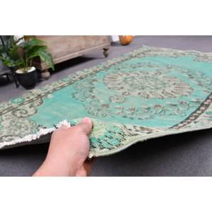 Alfombra turca tradicional verde Beige hecha a mano grande 4,9X8,4 pies patrón abstracto para sala de pasillo o cabecera para adolescentes - Product Image 4