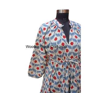 Élégant 100% coton Himanshi robe mi-longue pour les femmes à la main belle confortable été décontracté fête porter de l'Inde - Product Image 5