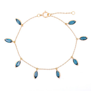 Joyería hecha a mano con Topacio azul Natural Marquesa, pulsera ajustable de oro amarillo de 18K, joyería personalizada para mujeres y niñas - Product Image 1