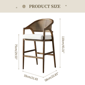 Taburete de Bar de Madera Maciza de Estilo <span class=keywords><strong>Vintage</strong></span> Francés Moderno, Tejido de Ratán, para Isla de <span class=keywords><strong>Cocina</strong></span>, Bar, Cafetería, Venta al por Mayor - Product Image 6