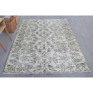 Alfombra Turca Vintage de Lana Azul, 5.2x6.4 pies - Product Image 1