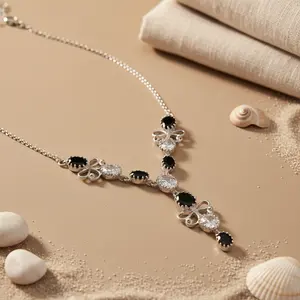 Collar de Plata 925 con Piedras Preciosas Negras, Estilo Religioso para Mujer, con Cuarzo, Coral, Concha, Ágata, Turquesa, Zafiro y Perla - Product Image 3