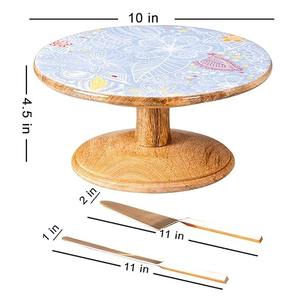 Top Trending Round Wooden Cake Serving Cup Fiesta de cumpleaños Celebración Esmalte Impreso Cake Server Stand - Product Image 5