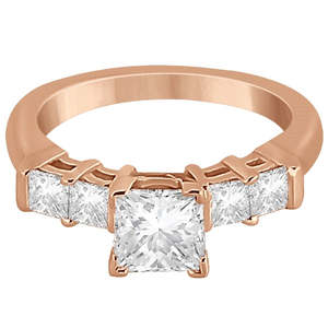 Bague de fiançailles en or rose 14 carats avec 5 diamants taille princesse 0,40 ct Bijoux en diamants - Product Image 2