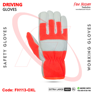Guantes de conductor estilo pulgar Keystone en piel de cabra con parte posterior de tela de LICRA naranja OEM Sicherheitsarbeitshandschuhe - Product Image 3