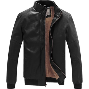 Manteau bombardier motard d'hiver décontracté pour hommes veste en faux cuir chaud doublure en fourrure de laine col montant fermeture éclair service OEM disponible - Product Image 1