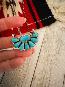 Navajo hecho a mano suroeste declaración collar plata esterlina turquesa racimo bisel ajuste oro rodio plateado para - Product Image 3