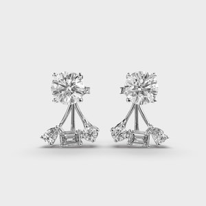 Four Stone Lab Grown Diamond <b>Stud</b> <b>Earrings</b> Round <b>Emerald</b> and Pear Cut Diamond Push Back <b>Stud</b> <b>Earrings</b> 2.0 + 2.0 CTW Gold <b>Earring</b> - Product Image 5