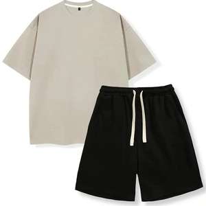 Ensemble 2 pièces pour homme, actif, uni, 100% polyester, hauts et shorts de sport, séchage rapide, col rond, vêtements de fitness, yoga, jogging en plein air - Product Image 1