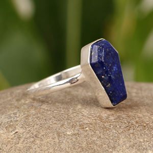 Meilleure vente bague en Lapis Lazuli naturel 925 en argent Sterling pierre précieuse faite à la main 8x14mm forme de cercueil en gros bijoux de cercueil en argent - Product Image 6