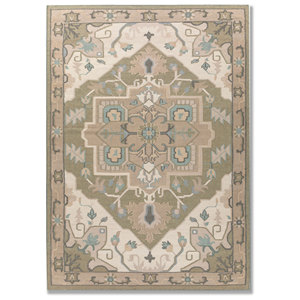 Tapis en laine tissée plate à motif médaillon beige Aqua Foam 6x9 pieds pour la décoration intérieure, nettoyage localisé ADWL-23005 - Product Image 1