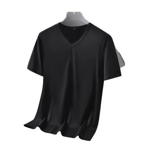 Camiseta de Manga Corta de Seda de Hielo para Hombre, Estilo Veraniego, Cuello en V, Color Negro Puro, Secado Rápido, Media Manga, para Jóvenes - Product Image 4