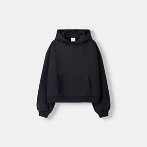 เสื้อสเวตเชิ้ตมีฮู้ดโอเวอร์ไซส์สำหรับผู้หญิง สีดำล้วน ผ้าฝ้ายฟลีซ มีกระเป๋า ทรงปกติ ใส่ได้ในฤดูใบไม้ร่วง - Product Image 5