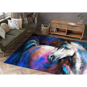 Blue Patchwork Wool Large Wall Hanging Salon Decor <b>Non</b> <b>Slip</b> Printed <b>Rug</b> with Latex Backing Medium Thickness - Product Image 1