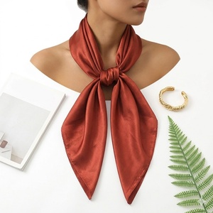 Olive <strong>Green</strong> <strong>Silk</strong> Feel Square Scarf for Womens Neck and Hair Styling - Product Image 2