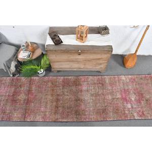 Tapis en laine marron rose moderne 2.8 X 10.3ft Jute turc fait à la main motif abstrait pour adolescent entrée latex pour 2,8X10,3 ft adolescent - Product Image 5