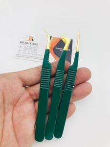 แหนบถอนขนตาสแตนเลสสีเขียวทนทานพร้อมปลายแหลมพลาสมาสีทอง - Product Image 3
