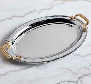 ถาดช็อคโกแลตโลหะทรงรีพร้อมที่จับสีทองเหมาะสำหรับให้เป็นของขวัญในช่วงรอมฎอนหรือวันคริสต์มาส - Product Image 1