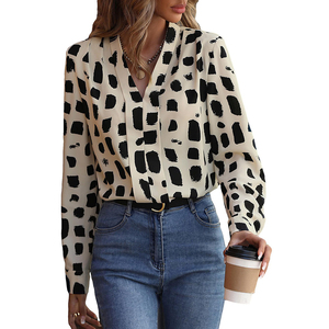 Blusa de gasa a rayas informal para mujer 2025, manga larga con cuello vuelto para oficina o verano otoño primavera temporada por encargo - Product Image 4