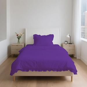 Juego de Ropa de Cama de Lujo de 3 Piezas en Color Morado Sólido con Volantes, Funda de Edredón de Polialgodón, Sábana Ajustable y Funda de Almohada para Uso Doméstico - Product Image 4