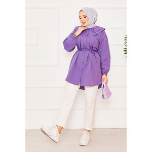 Purple Modest <b>Tops</b> Double Collar Hijab Shirt with Drawstring Waist Comfortable and Stylish - Product Image 1