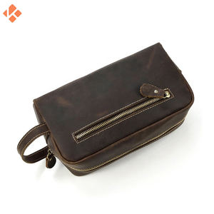 Wholesale Waterproof Large <b>Travel</b> Shaving <b>Kit</b> For Men Gift Toiletry Wash Bag With Hook Men Vintage Leather Toiletry Bag - Product Image 4