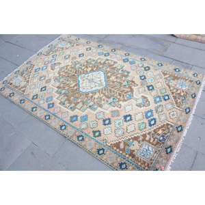 Alfombra Turca, Alfombra Vintage de 4.1x6.3 pies, Alfombra Floral Azul Marrón - Product Image 2