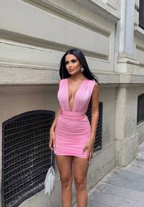 Robe midi moulante rose à col carré et froncée, sans bretelles, en coton tissé uni, taille naturelle, respirante, avec superposition transparente, pour le bureau - Product Image 3