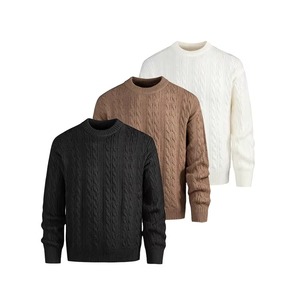 2025 Jersey de punto informal de principios de primavera para hombres, suéter suelto de Color sólido con diseño único de cuello trenzado negro - Product Image 5